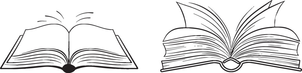 Fototapete - Doodle modern illustration of an open book with bookmark. Education study and knowledge library concept in simple linear style. Editable strokes.