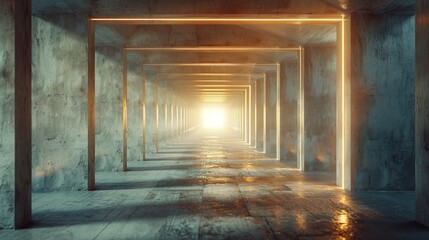 Wall Mural - enigmatic passage: mysterious tunnel with converging perspective lines in minimalist design, enhance
