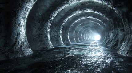 Wall Mural - intriguing mysterious tunnel perspective with dynamic lighting | abstract minimalist wallpaper desig