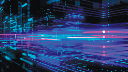 Wall Mural - Data flow information. Digital communication concept. Blue futuristic flow. Abstract futuristic sci-fi background with particle and line mesh. Connection and connectivity concept. 3D vector