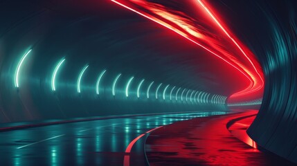 Wall Mural - enigmatic journey: illuminated mysterious tunnel with converging perspective lines