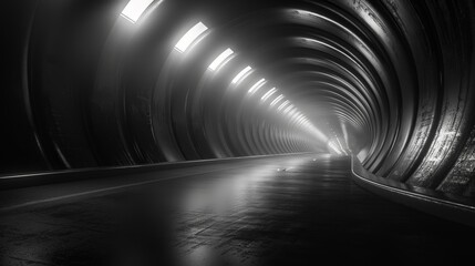 Wall Mural - enigmatic tunnel perspective: minimalist design with eerie ambiance and dynamic lighting for wallpap