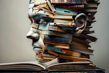 Canvas Print - illustration of face made from many books abstract book day. 