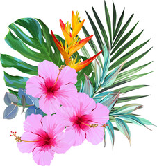 Wall Mural - Tropical pattern. Paradise plants and flowers. Hawaiian pattern. Exotic, tropics