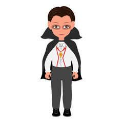 Canvas Print - Flat Vector Illustration of Kid Boy Wearing a Dracula Halloween Costume, Cartoon Character Set For Animation, Various Views, Poses and Gestures. Item 5