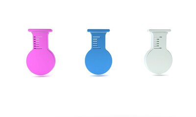 Wall Mural - Colorful Test tube and flask icon isolated on white background. Chemical laboratory test. Laboratory glassware. Minimalism concept. 3D render illustration