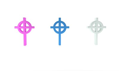 Wall Mural - Colorful Christian cross icon isolated on white background. Church cross. Minimalism concept. 3D render illustration