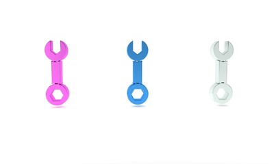 Wall Mural - Colorful Wrench spanner icon isolated on white background. Minimalism concept. 3D render illustration