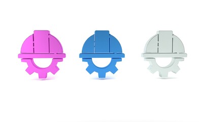 Colorful Worker safety helmet and gear icon isolated on white background. Minimalism concept. 3D render illustration