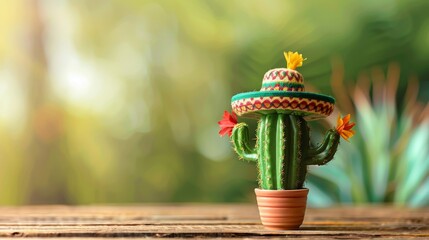 cinco de mayo background cactus wearing a mexican sombrero