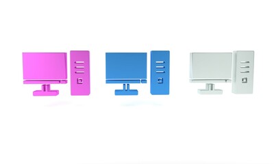 Sticker - Colorful Computer monitor icon isolated on white background. PC component sign. Minimalism concept. 3D render illustration