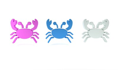 Wall Mural - Colorful Crab icon isolated on white background. Minimalism concept. 3D render illustration