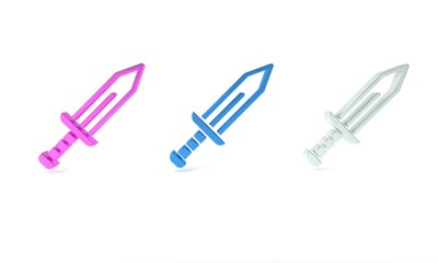 Wall Mural - Colorful Sword icon isolated on white background. Medieval weapon. Minimalism concept. 3D render illustration