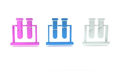 Wall Mural - Colorful Test tube and flask chemical laboratory test icon isolated on white background. Laboratory glassware sign. Minimalism concept. 3D render illustration