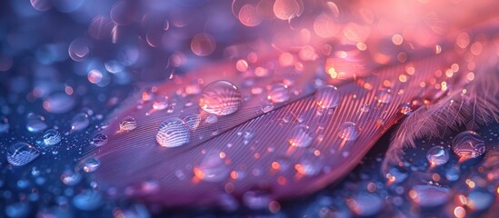 Sticker - A Close-Up View of a Feather with Dew Drops