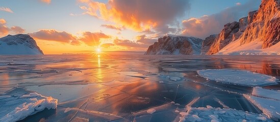 Wall Mural - Sunset Over Frozen Arctic Landscape