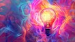 © savittree - Abstract illustration featuring a light bulb with a backdrop of swirling colorful smoke.