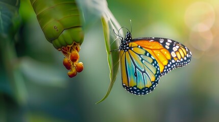 Wall Mural - A beautiful butterfly emerges from its cocoon, ready to explore the world.