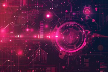 Abstract digital technology background with glowing circles and lines, perfect for futuristic and high-tech themes.