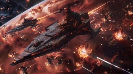 Wall Mural - a space battle with starships utilizing advanced cloaking technology to evade detection.