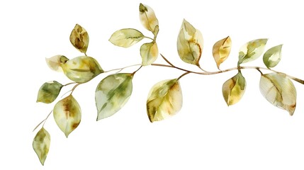 Wall Mural - Branch with leaves watercolor painting minimal elements design, isolated on white background 