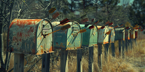 The Unintended Targets: A row of mailboxes, riddled with arrows from a wayward archer.