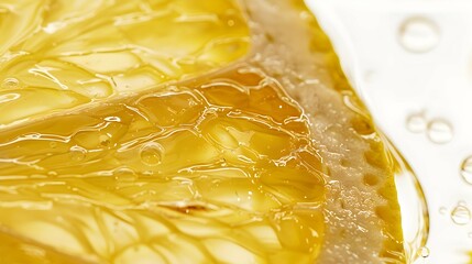 closeup of a lemon slice, botanical fruit, detailed photography, bright yellow, isolated on white background