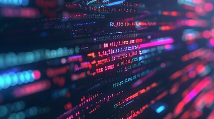 Close-up of colorful computer code on a screen, digital, against a dark background, concept of programming.