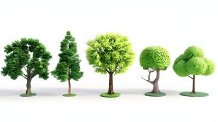 collection of 3d cartoon clipart green trees isolated on white background