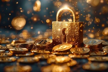 Wall Mural - bitcoin and lock