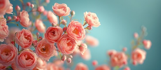 Canvas Print - Delicate Pink Roses Against a Blue Sky