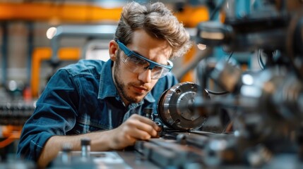 Wall Mural - mechanical engineer working on a cnc machine. the engineer is programming the machine to create prec