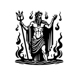 greek god of the underworld Hades illustration. black and white illustration of god Hades no fill. Roman god Pluto. Greek deity. Roman deity