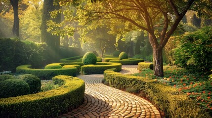 Wall Mural - Stone Pathway Through A Lush Garden.