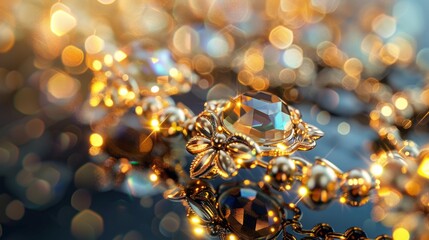 Wall Mural - Sparkling Gold Jewelry with Bokeh Lights.