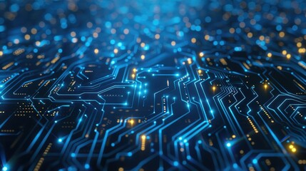 abstract blue circuit board background with glowing lines and patterns, technology concept for digit