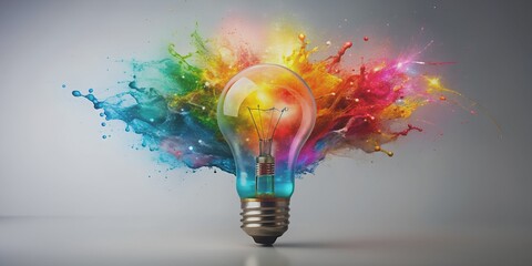 Creative light bulb explodes with color splash Generative By AI