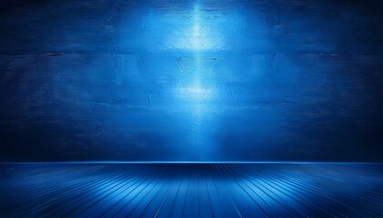 Wall Mural - glowing blue grunge wall on reflect metallic floor photo abstract