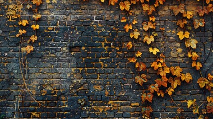 Autumn Vines on Brick Wall.