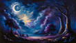 © Fairy Art - Mysterious forest in the crescent night.