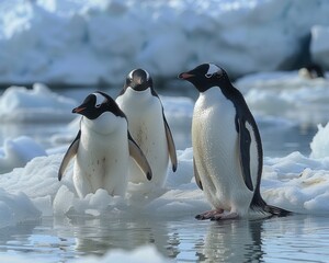 Antarctica, icebergs, penguins, sea