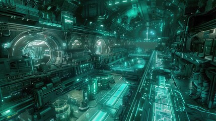 Wall Mural - a vast, underground city with advanced technology and glowing architecture.
