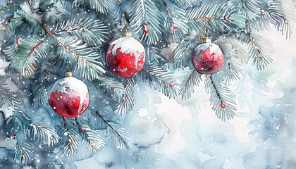 Wall Mural - A Christmas tree with red ornaments hanging from it