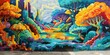 © kwanchaift - A vibrant 3D mural on a city wall, depicting a surreal landscape with bold colors and intricate details