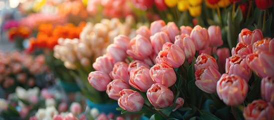 Sticker - Close-Up of a Bouquet of Pink Tulips