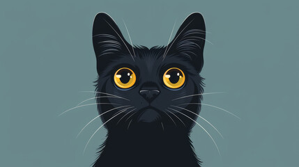 Wall Mural - Black cat in flat vector art cartoon style illustration