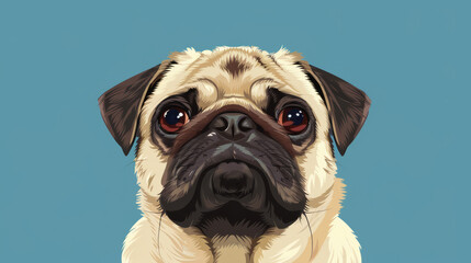 Wall Mural - Pug dog in flat vector art cartoon style illustration