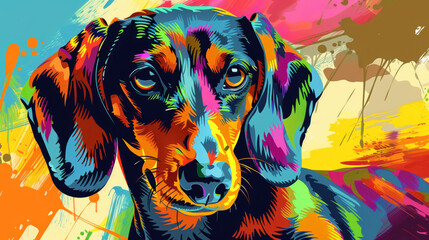 Wall Mural - Dachshund dog portrait in colorful pop art illustration