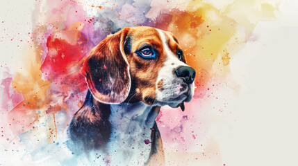 Poster - Beagle dog portrait in mixed grunge colors watercolor painting style illustration