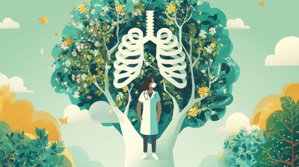 Ongoing vitality situation, bronchial wellness, flat design illustration